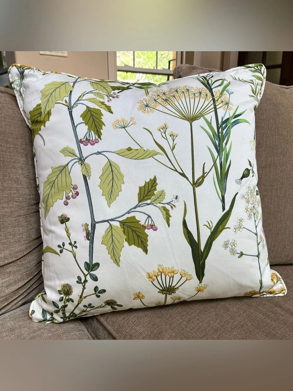 Ballard Designs Isabella Pillow (Cover & Insert) Green 20” Botanical Print NWOT